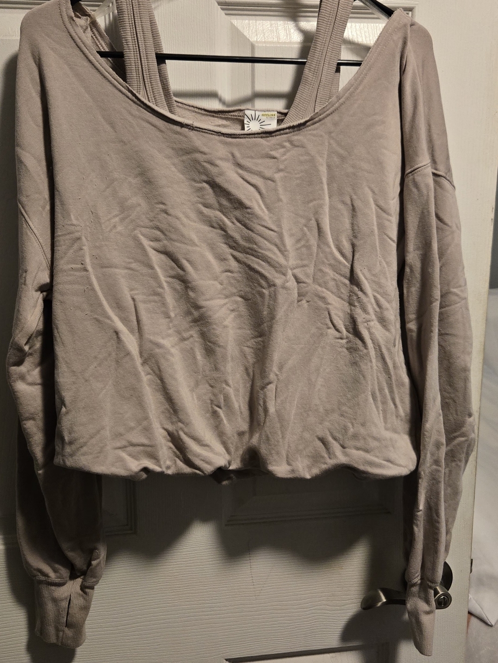 aerie Mauve-Taupe Off-Shoulder Cropped Sweatshirt